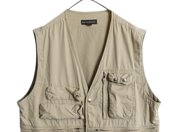 90s バナナリパブリック サファリ ベスト メンズ XL 古着 オールド アウトドア 重ね着 ハンティング フィッシング 多ポケット 大きいサイズ