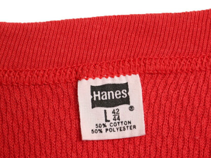 70s USA製 ヘインズ ヘンリーネック サーマル 長袖 Tシャツ メンズ L ヴィンテージ ロンT ワッフル ロングTシャツ 無地 インナー 黒タグ 赤
