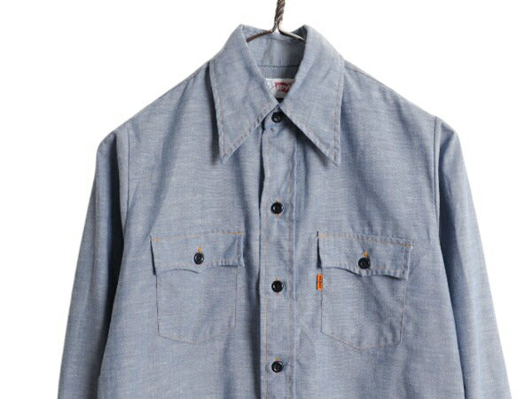 70s USA製 リーバイス ハンド ペイント 長袖 シャンブレー シャツ メンズ XS レディース S 古着 1点物 ヴィンテージ 長袖シャツ サドルマン