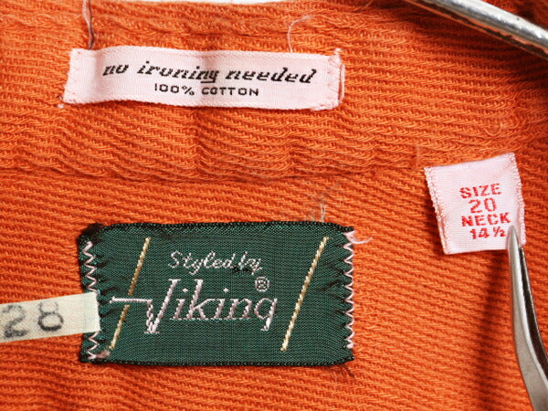 60s Viking 3点留め ボタンダウン 長袖 シャツ メンズ XS 程 ヴィンテージ 無地 ヘビーウェイト コットン 細畝 シンプル 細身 ポケット付き