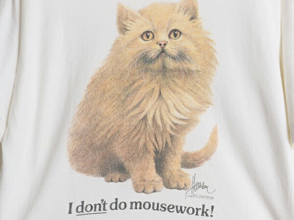90s USA製 ネコ イラスト プリント Tシャツ メンズ レディース L / オールド アニマル 猫 アート グラフィック コットン ヘビーウェイト 白