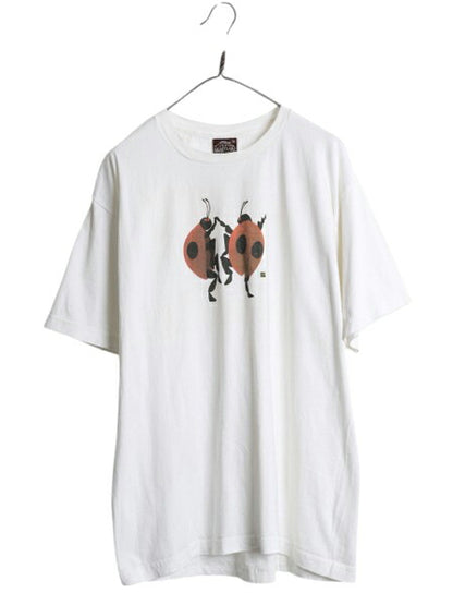 00s USA製 テントウ虫 アート イラスト プリント Tシャツ メンズ レディース XL / オールド グラフィック ヘビーウェイト 大きいサイズ 白