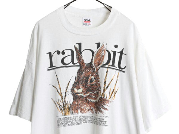 90s USA製 ラビット イラスト プリント Tシャツ メンズ レディース XXL オールド アニマル アート グラフィック コットン 大きいサイズ 白