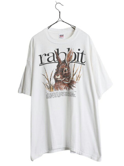 90s USA製 ラビット イラスト プリント Tシャツ メンズ レディース XXL オールド アニマル アート グラフィック コットン 大きいサイズ 白