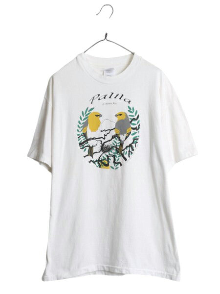 90s USA製 パリラ アート イラスト プリント 半袖 Tシャツ メンズ レディース XL / オールド アニマル シングルステッチ 大きいサイズ 白