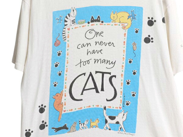 90s USA製 ネコ イラスト プリント 半袖 Tシャツ メンズ レディース M オールド アニマル 猫 アート グラフィック シングルステッチ HANES