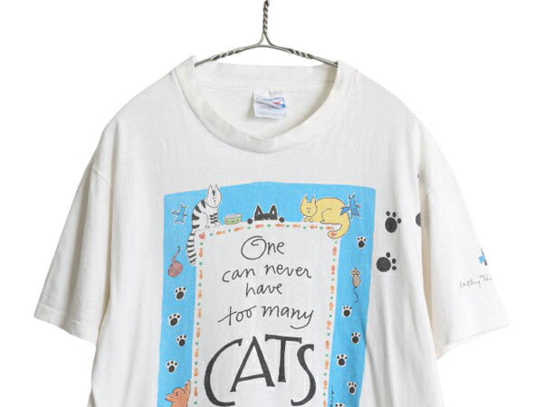 90s USA製 ネコ イラスト プリント 半袖 Tシャツ メンズ レディース M オールド アニマル 猫 アート グラフィック シングルステッチ HANES