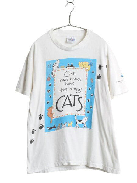 90s USA製 ネコ イラスト プリント 半袖 Tシャツ メンズ レディース M オールド アニマル 猫 アート グラフィック シングルステッチ HANES