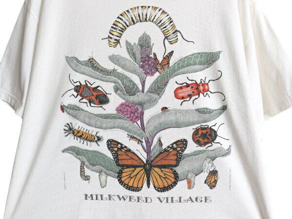 90s 虫 昆虫 アート イラスト プリント Tシャツ メンズ L 古着 オールド 植物 グラフィック ヘビーウェイト ヘインズ ホワイト 昆虫標本 白