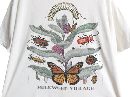 90s 虫 昆虫 アート イラスト プリント Tシャツ メンズ L 古着 オールド 植物 グラフィック ヘビーウェイト ヘインズ ホワイト 昆虫標本 白