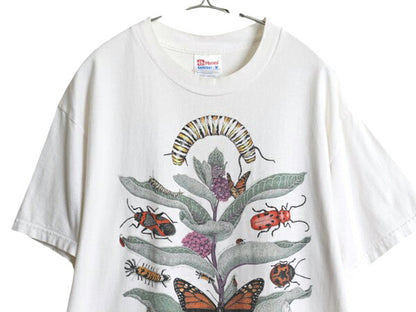 90s 虫 昆虫 アート イラスト プリント Tシャツ メンズ L 古着 オールド 植物 グラフィック ヘビーウェイト ヘインズ ホワイト 昆虫標本 白