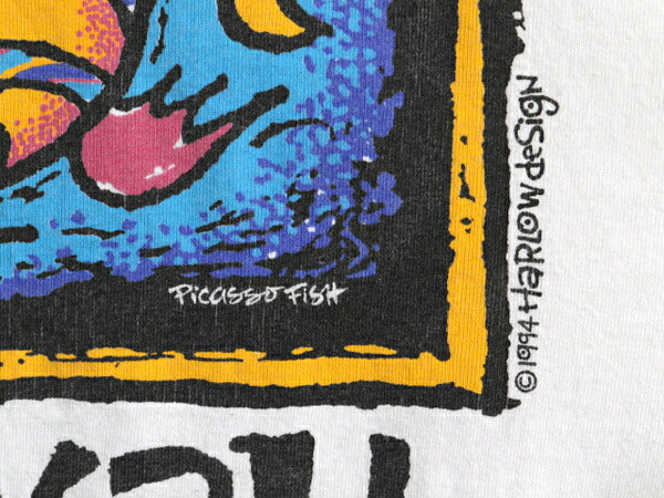 90s USA製 フィッシュ アート グラフィック プリント Tシャツ メンズ L 古着 オールド 絵画 イラスト ヘビーウェイト シングルステッチ 白