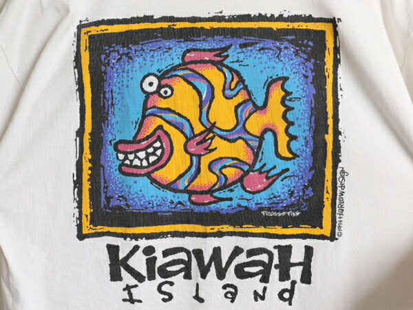 90s USA製 フィッシュ アート グラフィック プリント Tシャツ メンズ L 古着 オールド 絵画 イラスト ヘビーウェイト シングルステッチ 白