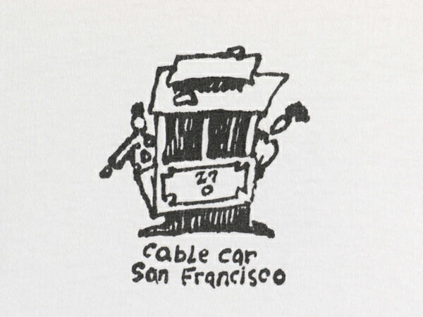 90s USA製 ケーブルカー 両面 イラスト プリント 半袖 Tシャツ メンズ L 程 オールド アート グラフィック メッセージ シングルステッチ 白