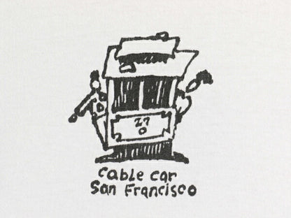 90s USA製 ケーブルカー 両面 イラスト プリント 半袖 Tシャツ メンズ L 程 オールド アート グラフィック メッセージ シングルステッチ 白