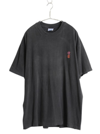 90s USA製 チャンピオン 両面 ロゴ プリント 半袖 Tシャツ メンズ XL オールド ヘビーウェイト シングルステッチ ゆったり 大きいサイズ 黒