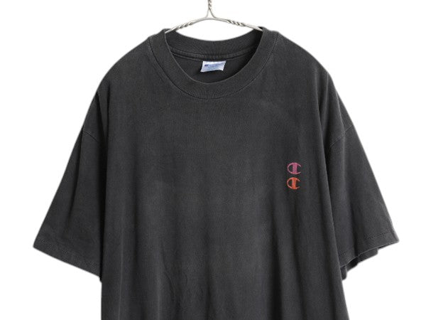 90s USA製 チャンピオン 両面 ロゴ プリント 半袖 Tシャツ メンズ XL オールド ヘビーウェイト シングルステッチ ゆったり 大きいサイズ 黒