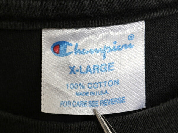 90s USA製 チャンピオン 両面 ロゴ プリント 半袖 Tシャツ メンズ XL オールド ヘビーウェイト シングルステッチ ゆったり 大きいサイズ 黒