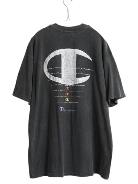 90s USA製 チャンピオン 両面 ロゴ プリント 半袖 Tシャツ メンズ XL オールド ヘビーウェイト シングルステッチ ゆったり 大きいサイズ 黒