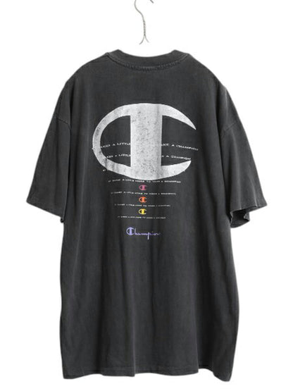 90s USA製 チャンピオン 両面 ロゴ プリント 半袖 Tシャツ メンズ XL オールド ヘビーウェイト シングルステッチ ゆったり 大きいサイズ 黒