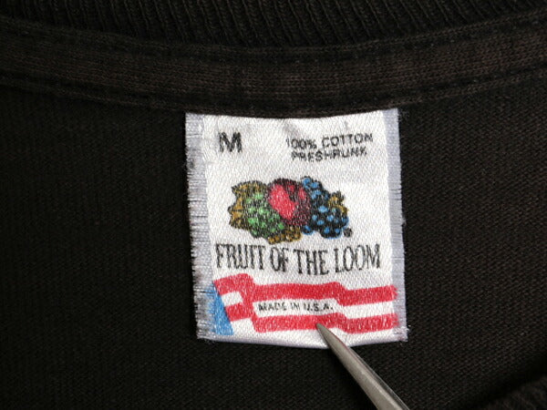 90s USA製 企業 プリント 長袖 Tシャツ メンズ M オールド ロンT ロングTシャツ シングルステッチ フルーツオブザルーム 黒 当時物 企業物