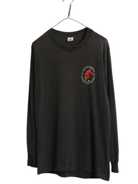 90s USA製 企業 プリント 長袖 Tシャツ メンズ M オールド ロンT ロングTシャツ シングルステッチ フルーツオブザルーム 黒 当時物 企業物