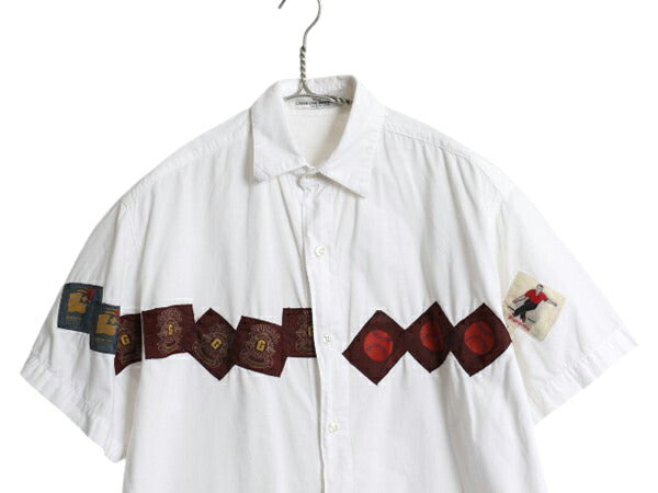 90s USA製 ゲス パッチ 刺繍 半袖 デザイン シャツ メンズ S 程 古着 オールド コットン 半袖シャツ ボーリング ベースボール カジュアル
