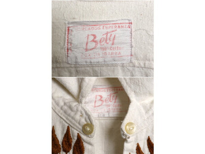 70s オープンカラー 長袖 シャツ メンズ レディース L 程/ ヴィンテージ ハンドメイド 刺繍 プルオーバー チュニック ボックス ボヘミアン