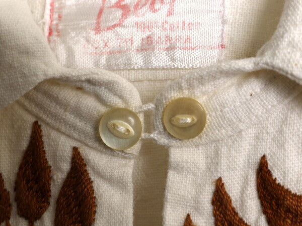 70s オープンカラー 長袖 シャツ メンズ レディース L 程/ ヴィンテージ ハンドメイド 刺繍 プルオーバー チュニック ボックス ボヘミアン