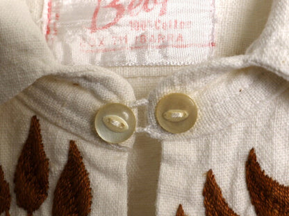 70s オープンカラー 長袖 シャツ メンズ レディース L 程/ ヴィンテージ ハンドメイド 刺繍 プルオーバー チュニック ボックス ボヘミアン