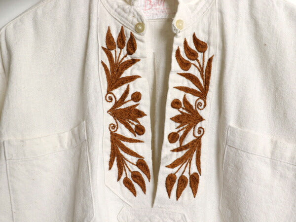 70s オープンカラー 長袖 シャツ メンズ レディース L 程/ ヴィンテージ ハンドメイド 刺繍 プルオーバー チュニック ボックス ボヘミアン