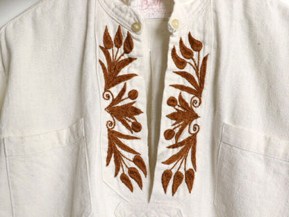 70s オープンカラー 長袖 シャツ メンズ レディース L 程/ ヴィンテージ ハンドメイド 刺繍 プルオーバー チュニック ボックス ボヘミアン