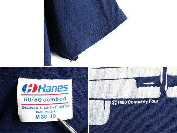 80s USA製 ビンテージ ■ ヒルストリート ブルース プリント 半袖 Tシャツ ( メンズ M 小さめ S 程) 古着 80年代 海外 ドラマ ヘインズ 紺