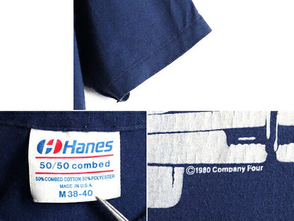 80s USA製 ビンテージ ■ ヒルストリート ブルース プリント 半袖 Tシャツ ( メンズ M 小さめ S 程) 古着 80年代 海外 ドラマ ヘインズ 紺