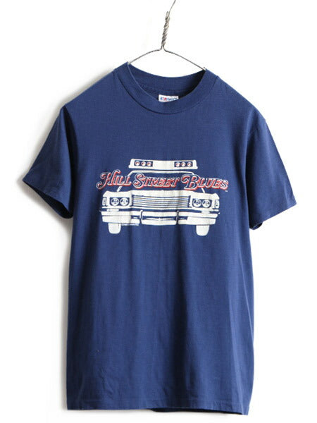 80s USA製 ビンテージ ■ ヒルストリート ブルース プリント 半袖 Tシャツ ( メンズ M 小さめ S 程) 古着 80年代 海外 ドラマ ヘインズ 紺