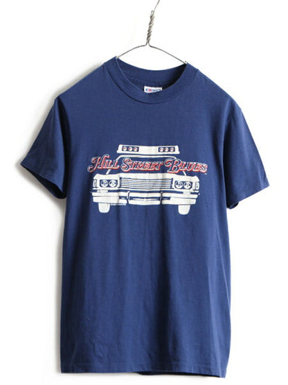 80s USA製 ビンテージ ■ ヒルストリート ブルース プリント 半袖 Tシャツ ( メンズ M 小さめ S 程) 古着 80年代 海外 ドラマ ヘインズ 紺