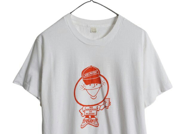 80s USA製 企業 キャラクター イラスト プリント 半袖 Tシャツ メンズ レディース L ヴィンテージ 当時物 ジュース 企業物 グラフィック 白