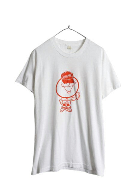 80s USA製 企業 キャラクター イラスト プリント 半袖 Tシャツ メンズ レディース L ヴィンテージ 当時物 ジュース 企業物 グラフィック 白
