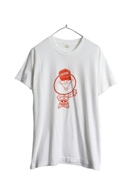 80s USA製 企業 キャラクター イラスト プリント 半袖 Tシャツ メンズ レディース L ヴィンテージ 当時物 ジュース 企業物 グラフィック 白