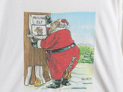 90s サンタクロース ジョーク イラスト プリント Tシャツ メンズ XL 古着 オールド グラフィック アート 大きいサイズ ヘビーウェイト 白
