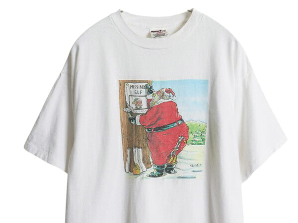 90s サンタクロース ジョーク イラスト プリント Tシャツ メンズ XL 古着 オールド グラフィック アート 大きいサイズ ヘビーウェイト 白