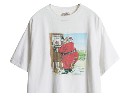 90s サンタクロース ジョーク イラスト プリント Tシャツ メンズ XL 古着 オールド グラフィック アート 大きいサイズ ヘビーウェイト 白