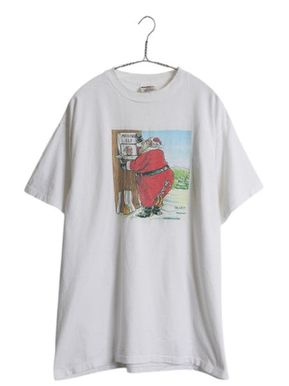 90s サンタクロース ジョーク イラスト プリント Tシャツ メンズ XL 古着 オールド グラフィック アート 大きいサイズ ヘビーウェイト 白