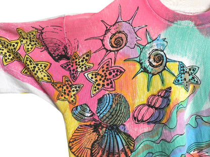 90s オールオーバー プリント 半袖 Tシャツ メンズ XL / オールド グラフィック アート イラスト 大判 総柄 オーバープリント 大きいサイズ