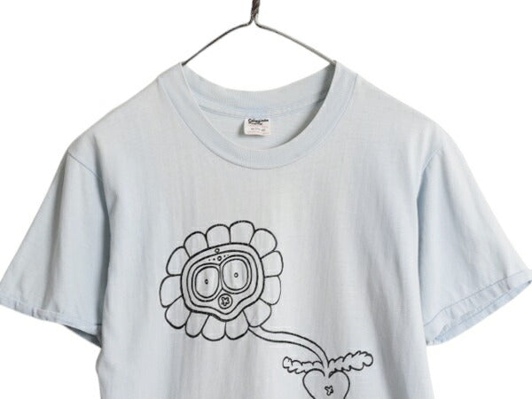 70s USA製 アート イラスト カレッジ プリント Tシャツ メンズ レディース S 程 ヴィンテージ グラフィック ひまわり シングルステッチ