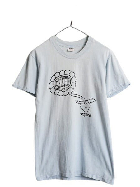 70s USA製 アート イラスト カレッジ プリント Tシャツ メンズ レディース S 程 ヴィンテージ グラフィック ひまわり シングルステッチ