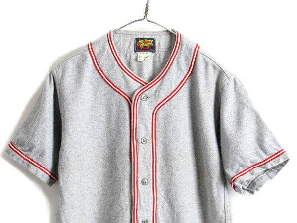 デッドストック 40s ビンテージ ■ DANDUX ウール 半袖 ベースボール シャツ ( 34 メンズ XS ) 未使用 新品 無地 半袖シャツ 40年代 灰 赤