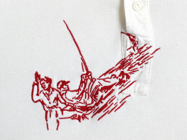 90s ポロ ラルフローレン ヘンリーネック 長袖 Tシャツ メンズ XL / オールド フィッシング 刺繍 リブ編み ヘビーウェイト コットン ロンT