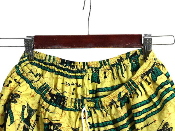 デッドストック 80s 総柄 セットアップ メンズ XL / ヴィンテージ 半袖シャツ ショートパンツ 薄手 コットン アート イラスト 大きいサイズ