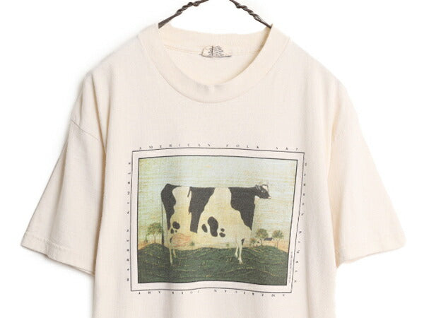 90s USA製 ウォーレン キンブル アート イラスト プリント Tシャツ メンズ L 古着 オールド  絵画 芸術 アニマル ウシ ウシ ヘビーウェイト